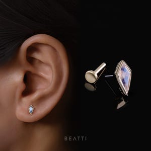 LIMITED ‣ 14K Solid Gold ∙ Kite Cut Natural Gemstone Threadless Ends ∙ Labradorite • Rainbow Moonstone ∙ Grey Moonstone ∙ Smoky Quartz
