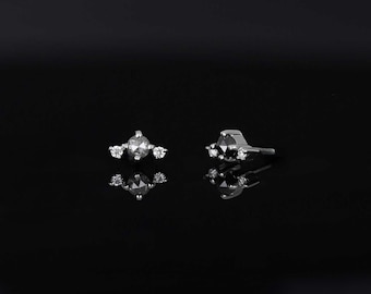 Astrid • 14K White Gold Rose Cut Diamond Trio Flat Back Stud