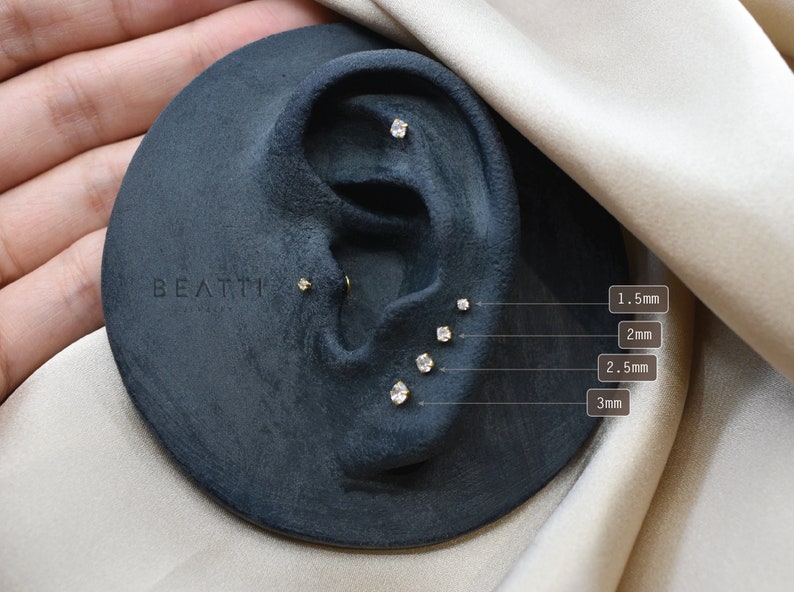 16G/18G/20G Tiny Threadless Push Pin Labret Stud Gold Labret 1.5mm 3mm Tragus stud Flat Back Earring Nose Stud image 4