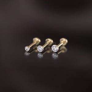 NEW ‣ 20G/18G/16G Verified Titanium CZ Bezel Threadless Stud • Flat Back Earring • Hypoallergenic Piercing • Helix Stud • Nose Stud
