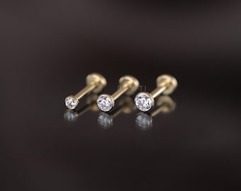 NEW ‣ 20G/18G/16G Verified Titanium CZ Bezel Threadless Stud • Flat Back Earring • Hypoallergenic Piercing • Helix Stud • Nose Stud