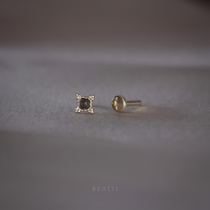 Bella • Tiny RoseCut Smoky Quartz Threadless Earrings  • Smoky Quartz Flat Back 925 Sterling Silver • Titanium Post