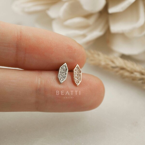 Double Edge Sword, Pave CZ stud Cartilage Earring, Piercing Jewelry, Helix stud, tragus stud, conch, jewelled barbell,