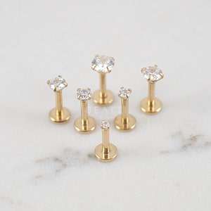 16G Gold 1.5mm 4mm Cartilage earring/Tragus stud/Internal thread/Lip rings/Monroe/Forward helix image 1