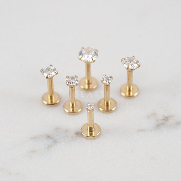 Boucle d'oreille cartilage en or 16G 1,5 mm - 4 mm/clous Tragus/filetage interne/anneaux pour les lèvres/Monroe/hélice avant