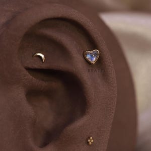 NOUVEAUTÉ Cora • Barre d'haltères en forme de cœur avec pierres précieuses naturelles 20 g BEATTI • Piercing en vermeil 14 carats • Boucle d'oreille de cartilage avec pierres précieuses • Clous d'oreilles en pierre de lune