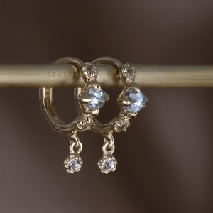 NEW ‣ Lucine • Dainty Genuine Gemstone Hoop Earrings • 925 Silver • Sky Blue Topaz White Topaz Hoop Earrings