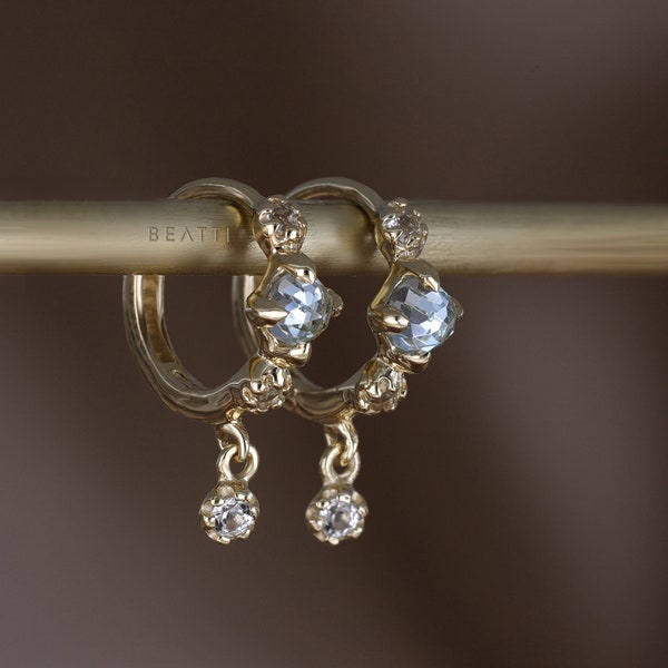 NEW ‣ Lucine • Dainty Genuine Gemstone Hoop Earrings • 925 Silver 14K Vermeil • Labradorite Moonstone Hoop Earrings