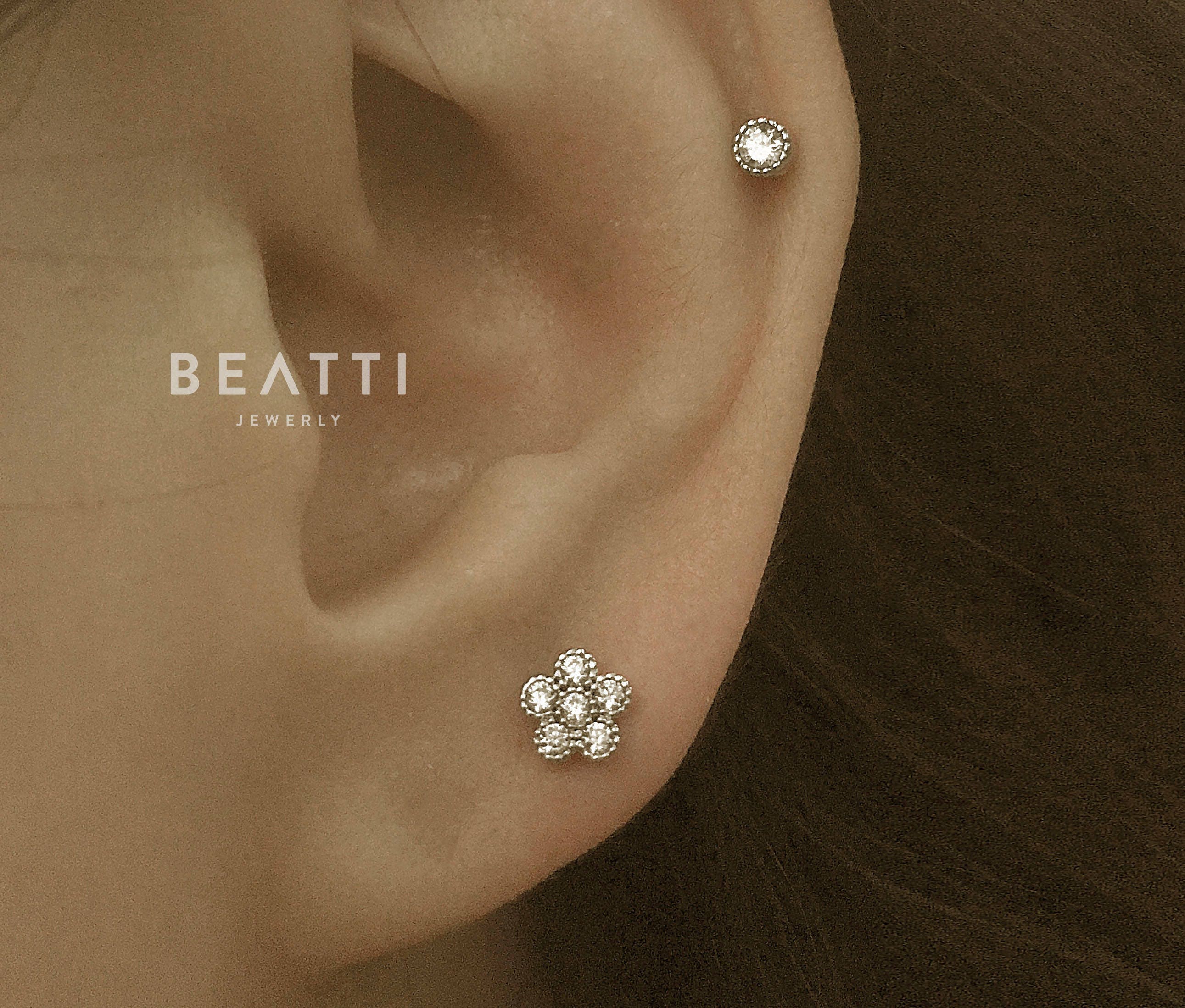 CZ Studded flower Piercing Stud/ Cartilage earring/Tragus Etsy