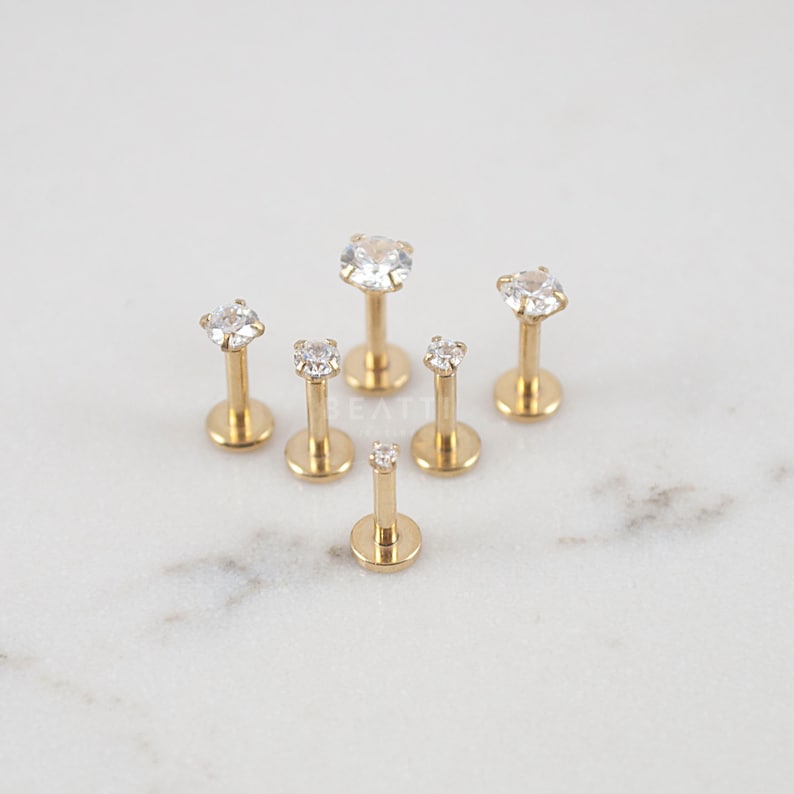 16G Gold Titanium Anodized Labret studs/ 1.5mm - 4mm Cartilage earring/Tragus stud/Internal thread/Lip rings/Monroe/Forward helix 