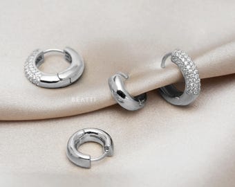 NEW • Mini Bold Huggie Hoops • 14K Gold plated Chunky Huggie Hoops • Ice Pave Huggie Hoops