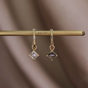NEW ‣ Kaya • Genuine Gemstone Charm Hoop Earrings • 925 Silver 14K Vermeil • Smoky Quartz White Topaz Charm Hoop Earrings