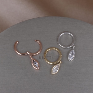 NEW ‣ Tiny 14K Solid Gold Essential Marquise CharmDrop Clicker Hoop • 18G / 14K Gold Cartilage Hoop • Tiny 6mm Gold Cartilage Clicker