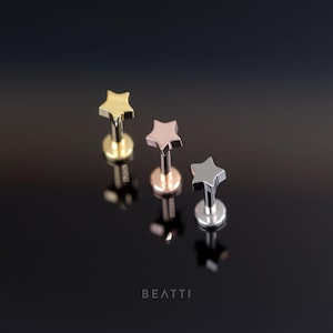 NEW ‣ Basic Star Threadless Push Pin Labret Stud • Flat Back Earring • ASTM F-136 Titanium Hypoallergenic Piercing • Helix • Cartilage