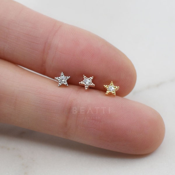 Teeny Tiny Star Cartilage Earring,  Tragus stud, Conch stud, Tiny Cartilage stud, Flat Back Earring