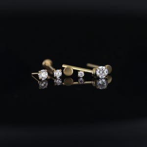 16G/18G/20G • Winziger fadenloser Labret Bolzen • Gold Labret • 1.5 mm - 3 mm • Tragus Bolzen • Flacher Ohrring • Nasenstecker