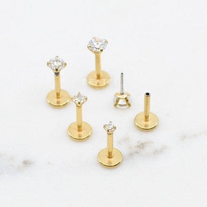 16G/18G/20G • Tiny Threadless Push Pin Labret Stud • Gold Labret • 1.5mm - 3mm • Tragus stud • Flat Back Earring • Nose Stud