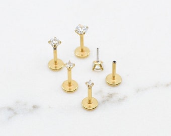 16G/18G/20G • Petit clou labret à épingles sans filetage • Labret en or • 1,5 mm - 3 mm • Clous tragus • Boucle d'oreille à l'arrière plat • Clous de nez