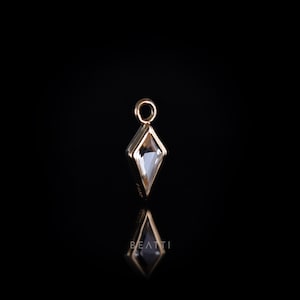 NEW ‣ Zenith (Large) • 14K Solid Gold Hoop Charm • Genuine White Topaz Kite Cut Gemstone Charm