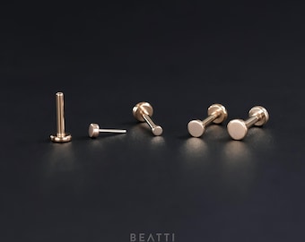 NEW ‣ 20G/18G/16G • Verified Titanium Rose Gold Flat Disc Threadless Push Pin Labret Stud • Flat Back Earring  • Helix Stud