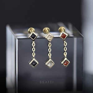 Daphne • BEATTI Natural Gemstone Threadless Flat Back Earring  • Gemstone Cartilage Earring • Push Pin Stud