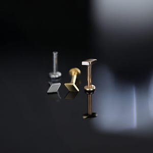 NEW ‣ BEATTI Tiny FlatDiamond Threadless Push Pin Labret Stud • Rhombus Cartilage earring • Tragus/Helix/Conch • FlatBack Earrings