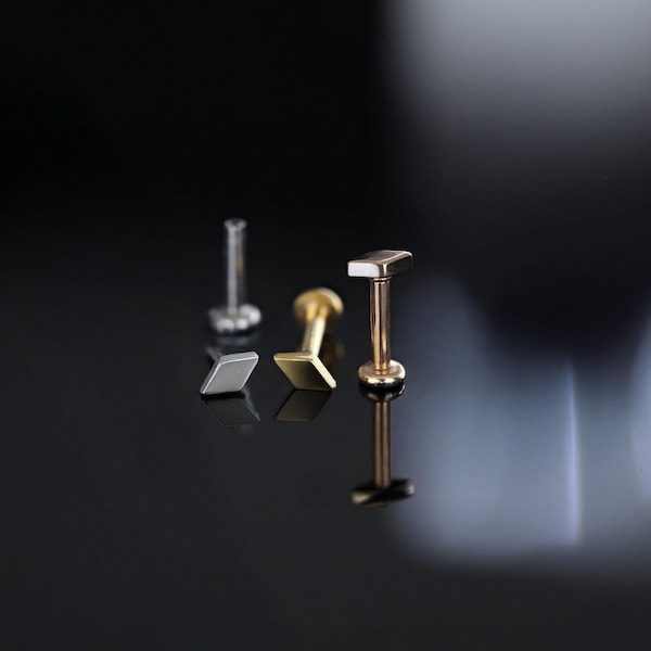 Flach Diamant Push-Pin Labret Ohrstecker • Fadenlose Knorpel Ohrring