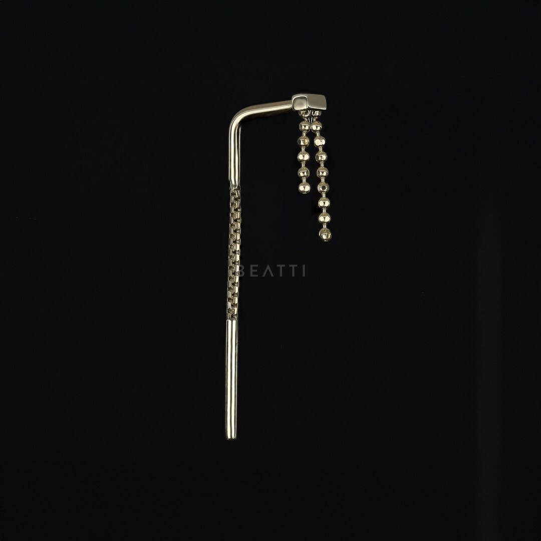 NEW ‣ Cascade Arc Threader • Ball Chain • 14K Gold Chain Curved Hook ...