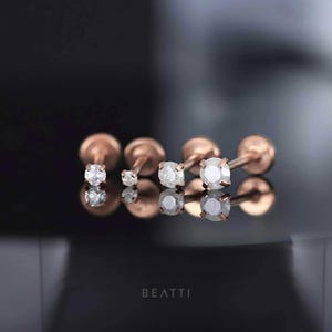 16G/18G/20G • Tiny Frosted CZ Threadless Push Pin Labret Stud • 1.5mm - 3mm Cartilage earring • Rose Gold Tragus stud • Flat Back Earring