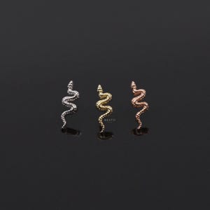 14K Gold Teeny Tiny Snake Labret Stud • 14K Internally Threaded Labret • 14K Gold Snake Piercing • Gold Snake Tragus Earring