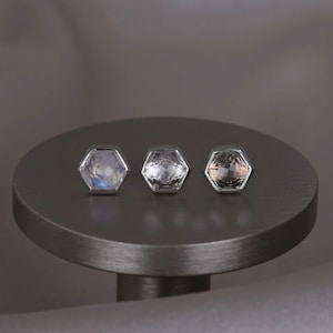 Aria • Natural Gemstone Threadless Ends • Hexagon Gemstone Flat Back Earrings • 925 Silver / Titanium