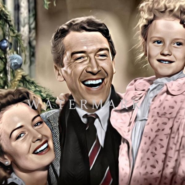 Custom Digital Oil Painting from the Classic Christmas Movie It's a Wonderful Life - Mary - George - Zuzu - DIGITAL DOWNLOAD