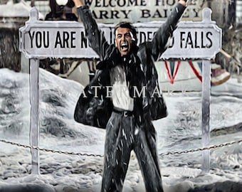 Custom Digital Oil Painting from the Classic Christmas Movie It&#39;s a Wonderful Life - Jimmy Stewart - Merry Christmas! DIGITAL DOWNLOAD
