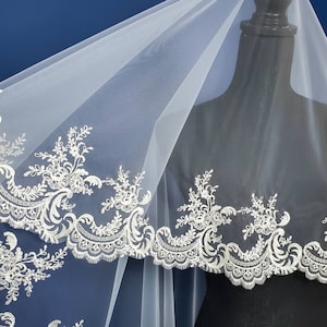 Lace wedding veil, Mantilla veil, Embroidered bridal veil, Ivory veil, Long veil, Chapel veil, Cathedral veil, Fingertip veil, Custom veil