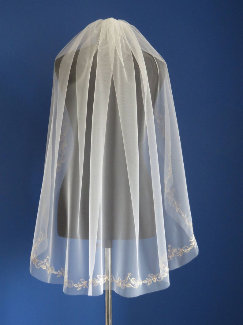 Gold wedding veil Gold lace veil Embroidered bridal veil Etsy