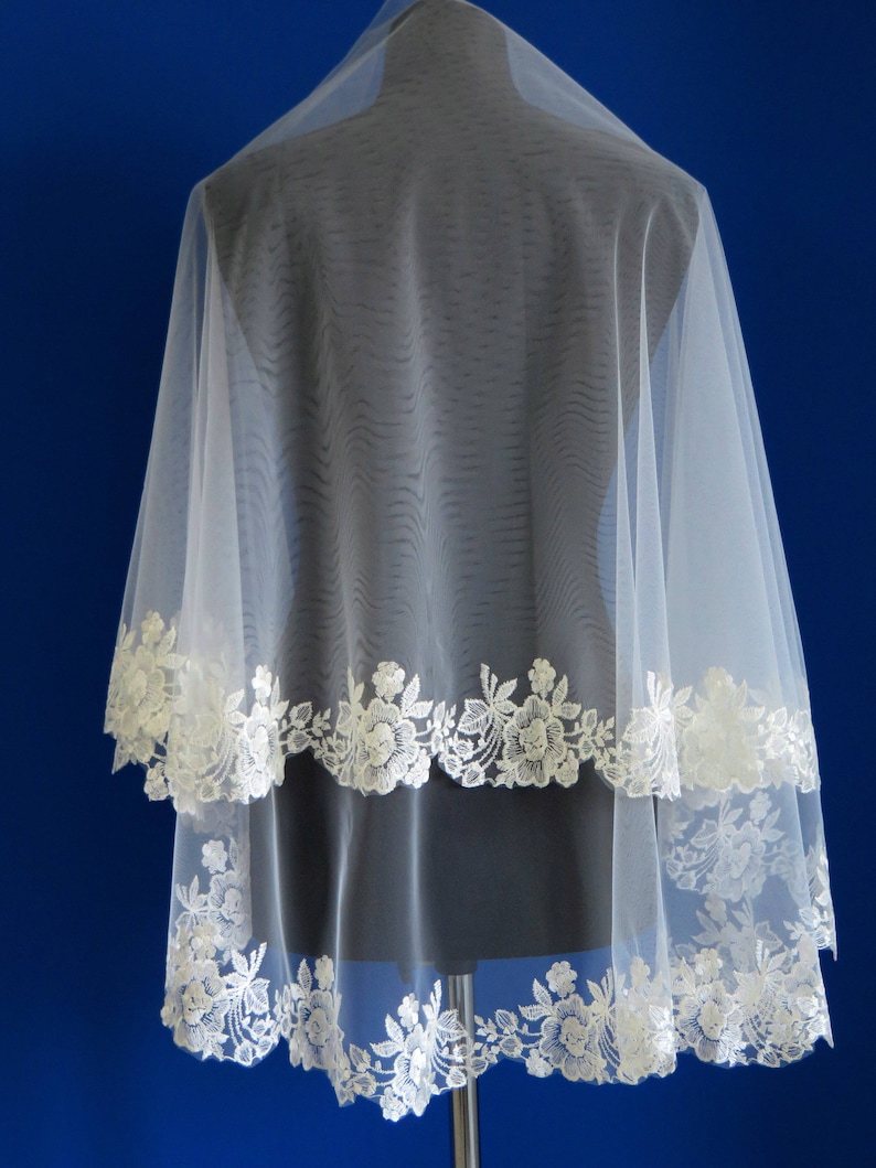 Floral embroidered veil Lace wedding veil Mantilla veil Etsy