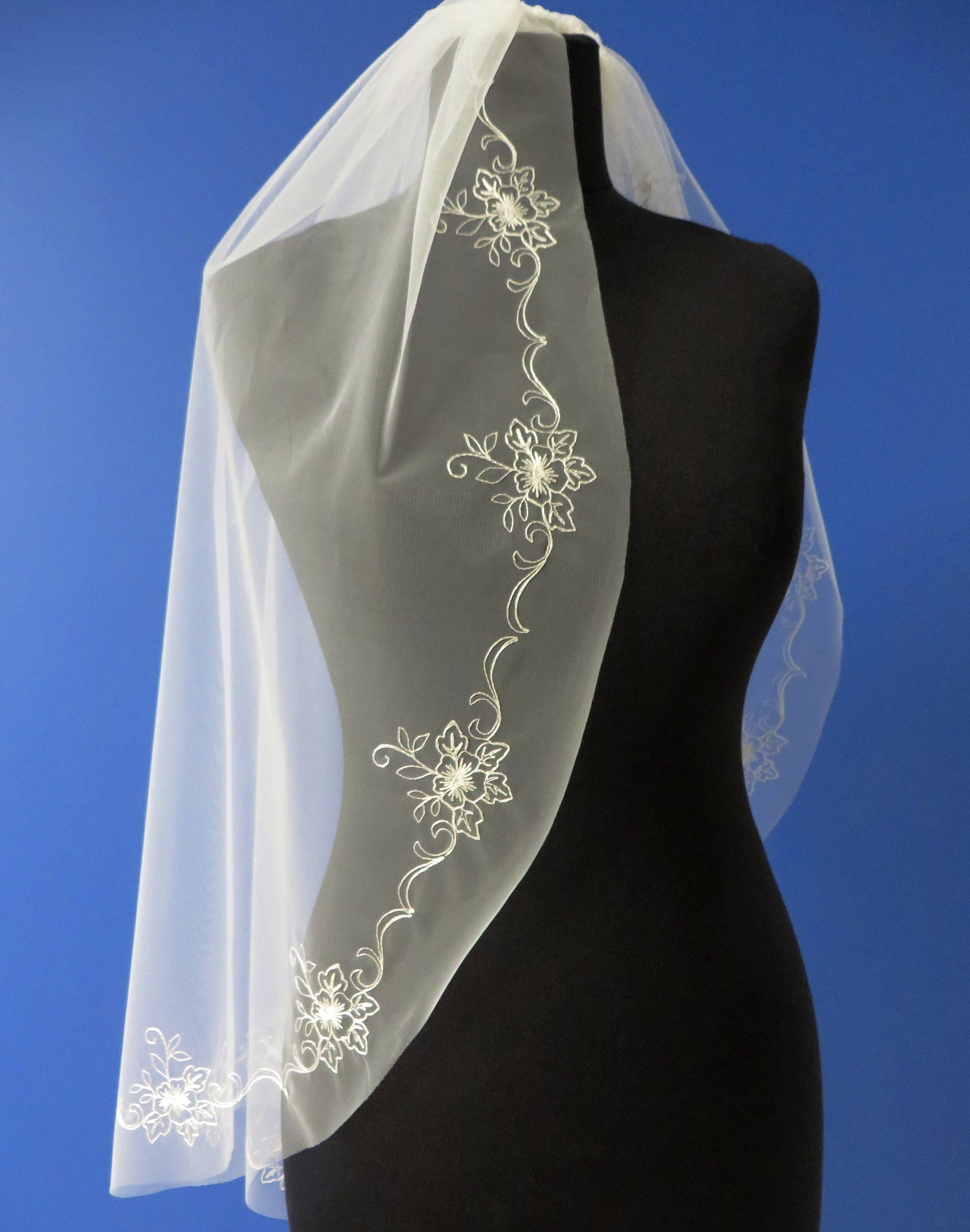 Classic Two-tier Double Layered Wedding Veil with Embroidery OV6