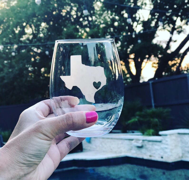 Etched Houston Texas Heart Stemless Wine Glass/ State Glass/ Etsy