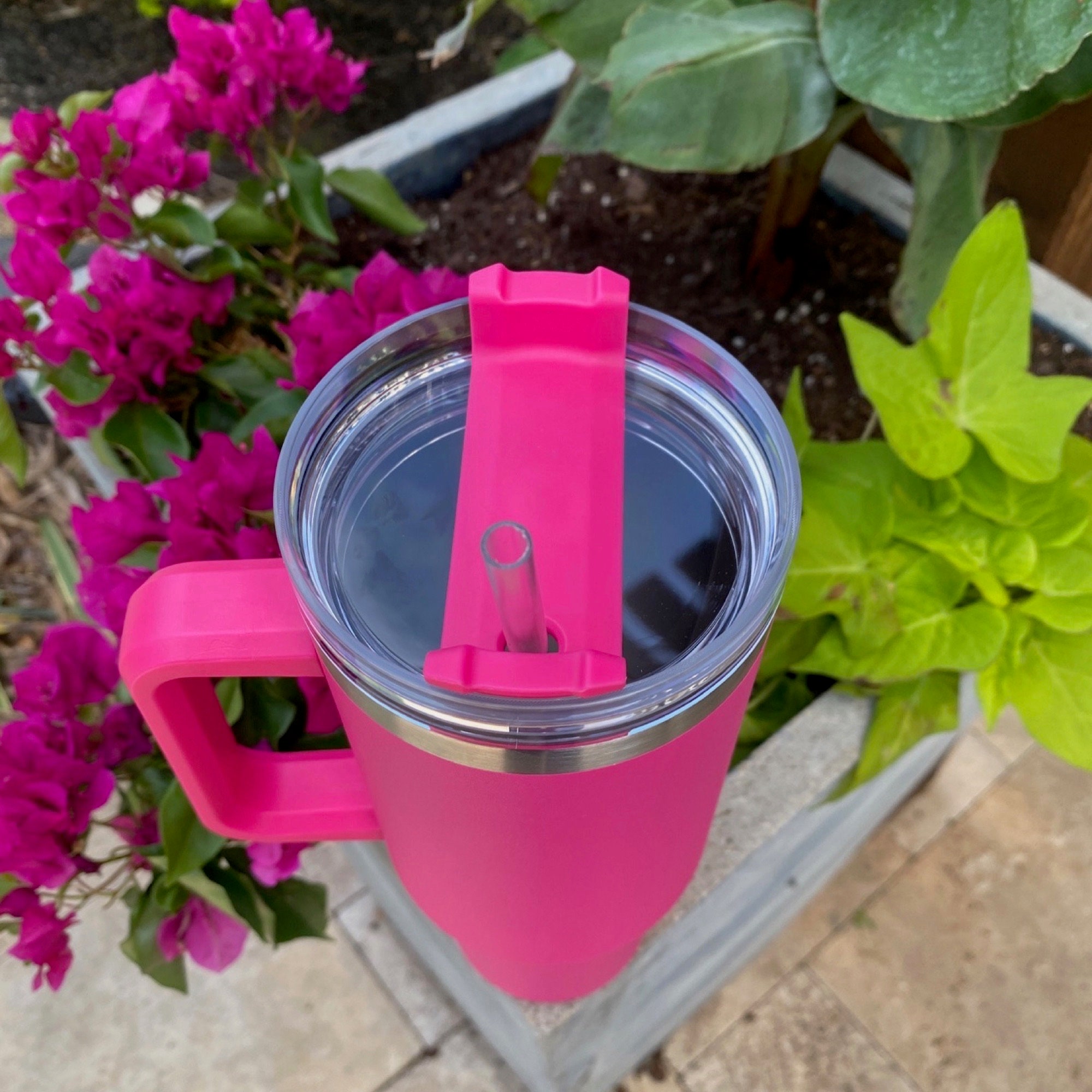 West & Fifth Hot Pink Double Wall Matte Rubber Coated Tumbler w/Straw