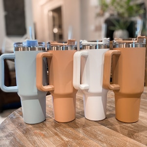 40oz Matte Tumbler With Handle and Straw, 40oz White Tumbler, 40oz Tan  Tumbler, 40oz Blush Tumbler, 40oz Light Blue Tumbler 