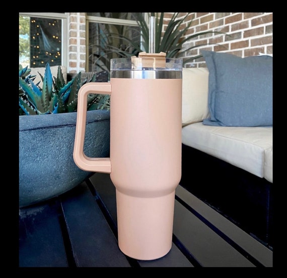 40oz Blush Pink Matte Tumbler With Handle and Straw, 40oz Travel Tumbler,  40oz Water Tumbler, Large Travel Mug, 40oz Light Pink Tumbler 