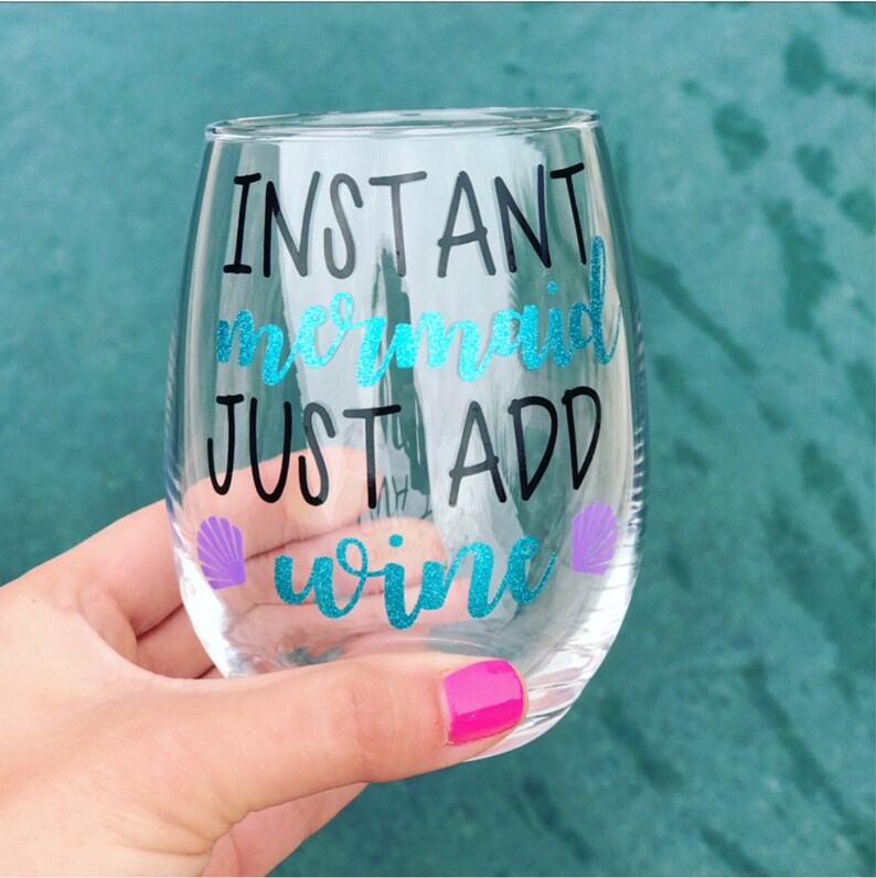 Instant Mermaid Just Add Wine Stemless Wine Glass Mermaid Etsy