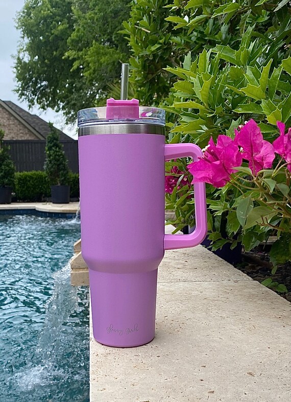 40oz Lilac Purple Matte Tumbler With Handle and Straw, 40oz Travel