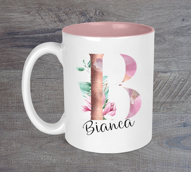 Personalised Pink Floral Initial and Name Mug Coffee Mug | Etsy