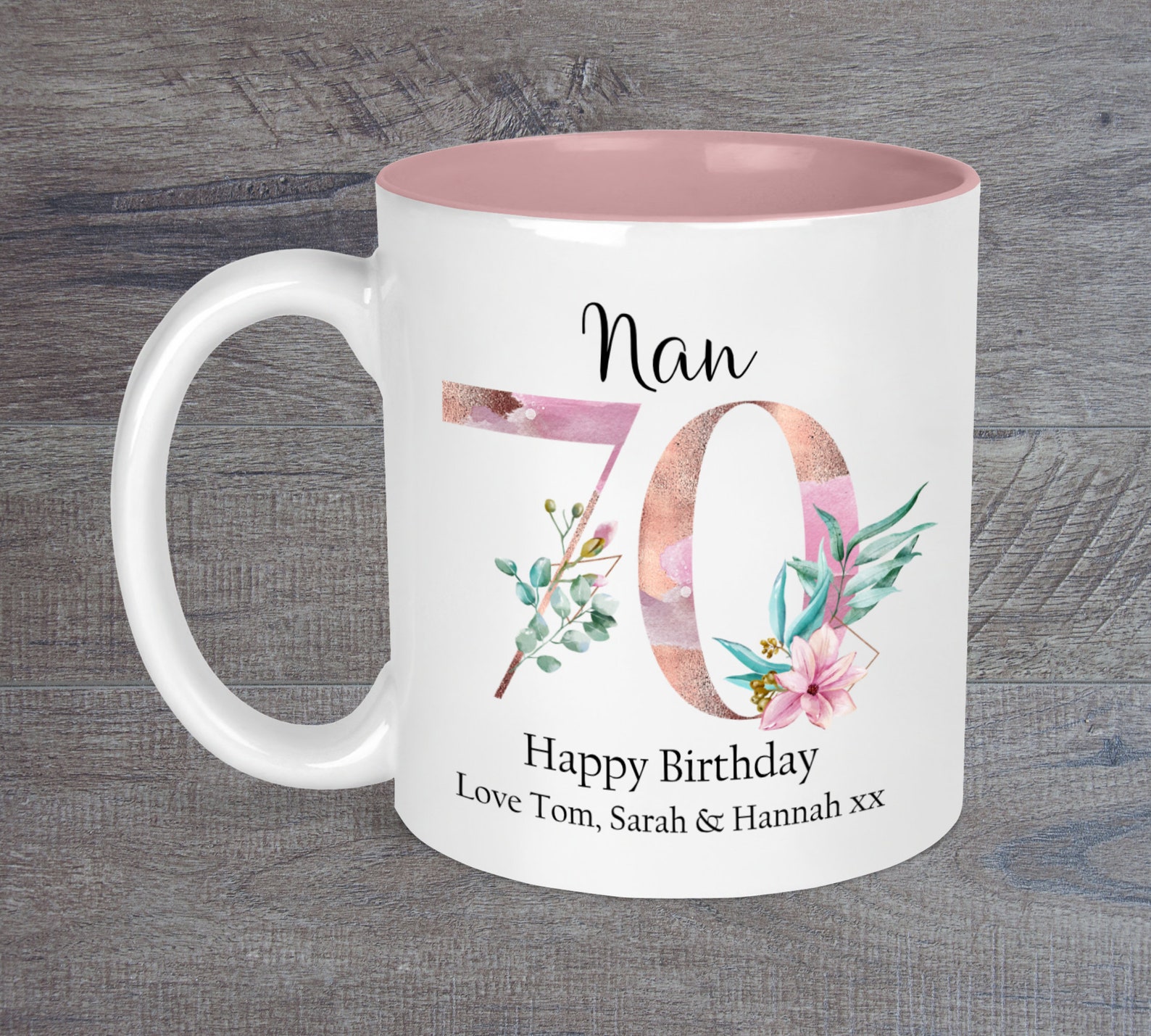 Personalised Pink Floral Birthday Mug Name and Age Mug Etsy