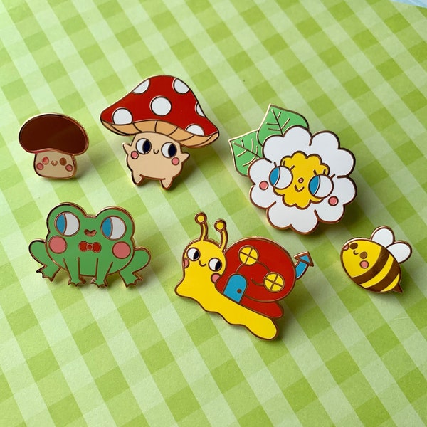 Forest Friends Enamel Pin Collection | Cute enamel Pins | Cottagecore | Kawaii Enamel Pins |Mushroom | Froggy | Flower | Mini enamel Pins