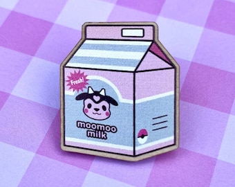 1.25" Geeky Moo Milk wood Pin  | Cute Kawaii Wood Pin | Adorable video game pin | Poke Pin | Pocket Monster | Moomoo ita bag accessory |