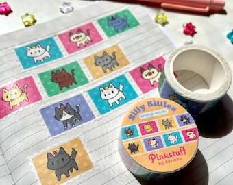 Kawaii Silly Kitty Stamp Washi Tape | Cute Cats | Colorful Washi | Pet lover | Cat Stationery | Adorable Kitty Washi | Bujo Cat Costumes