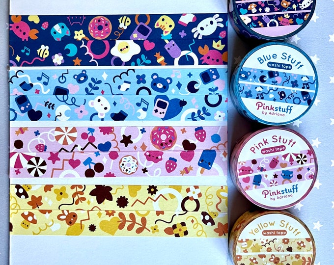 Colorful Stuff Washi Tape | Rainbow | Cute Stuff | Random things | Gamer Stationery | Kawaii Kitty Washi | Cute Bujo Pastel | Snacks | Pets