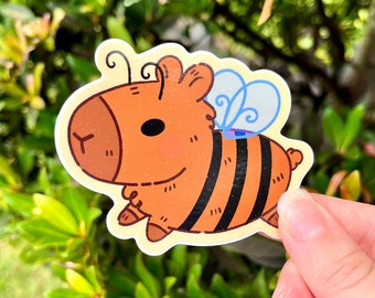 3" Kawaii Cap-bee-bara Matte Vinyl Sticker | Cute Capybara Sticker | Waterproof Sticker | Adorable Stationery | Bee Sticker | Save the Bees